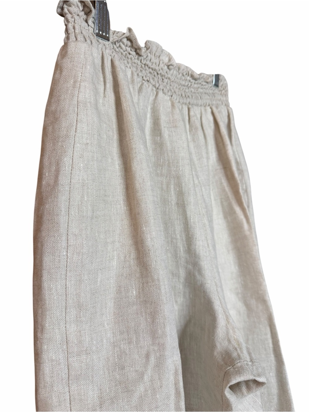 Reformation Oatmeal 100% Linen High Rise Smocked Waist Pants Size S - Picture 5 of 7